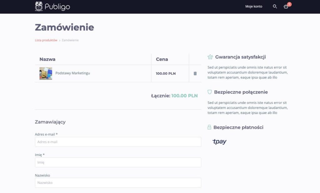 Koszyk zakupowy dla kursów, e-booków i usług