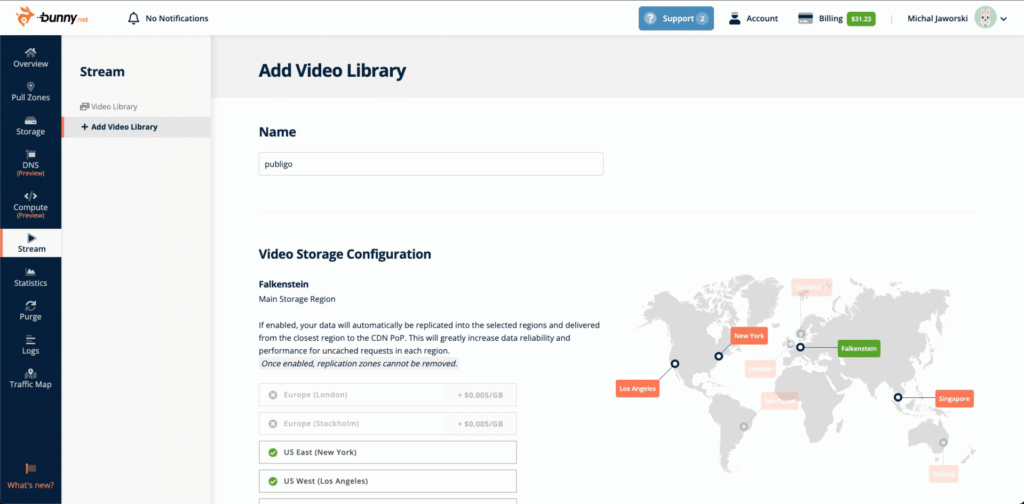 Hosting wideo Bunny.net - Stream - Dodawanie nowej biblioteki