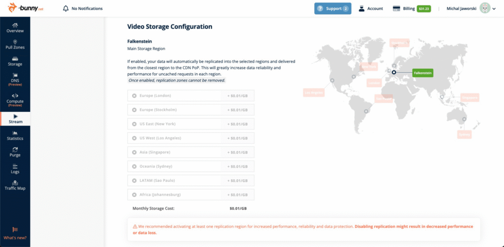 Hosting wideo Bunny.net - Stream - Dodawanie nowej biblioteki - Video Storage Configuration